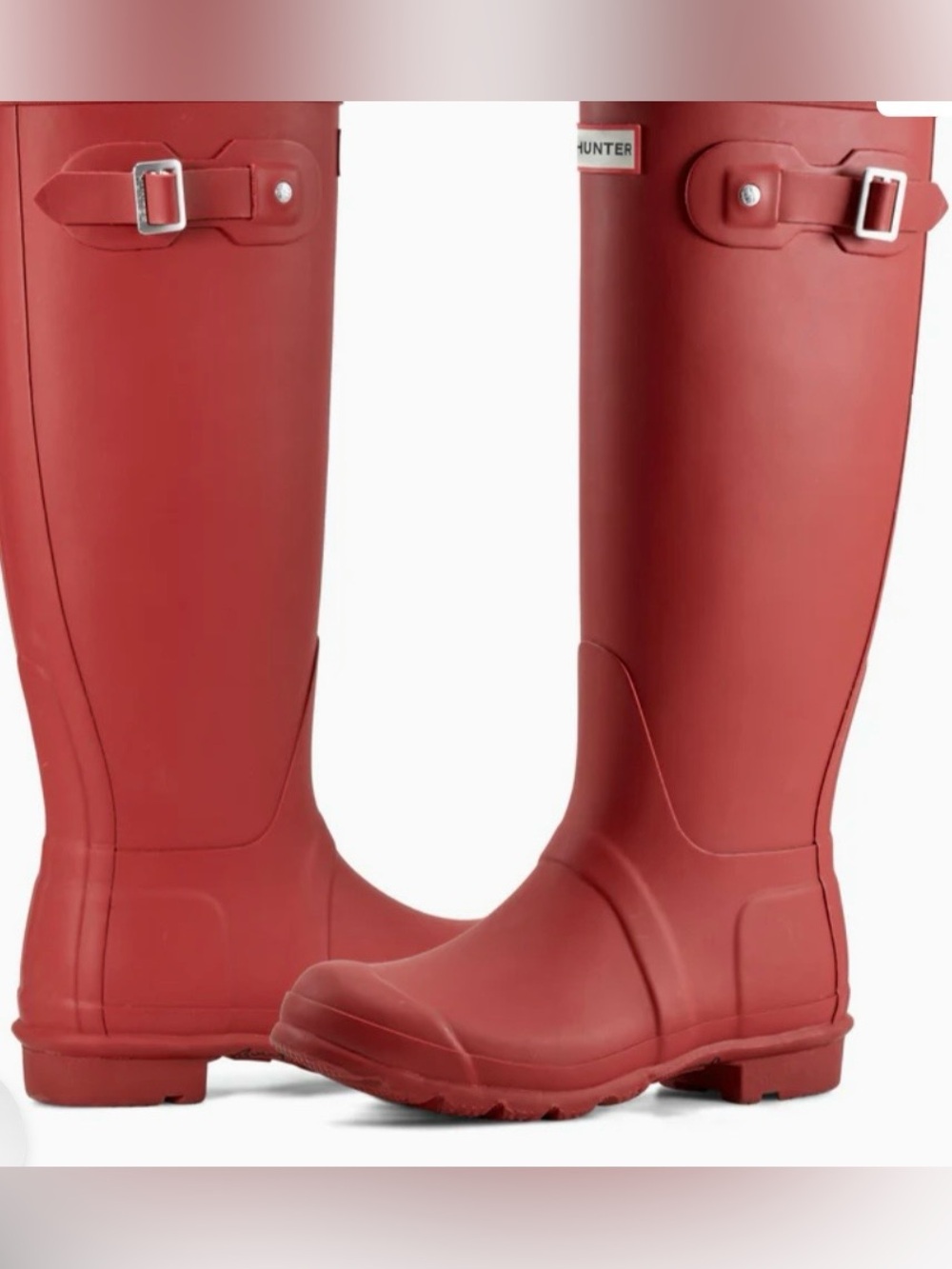 Hunter Tall Matte Red Rubber Rain Boots with Side Buckle